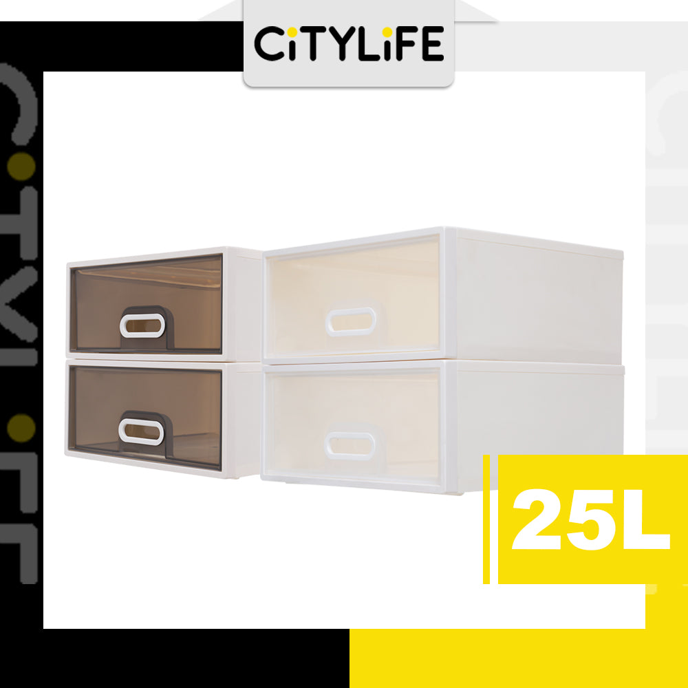 (Bundle of 2) Citylife 25L Stackable Storage Chest Drawers box Home Organizer Drawer Plastic Cabinet G-5203