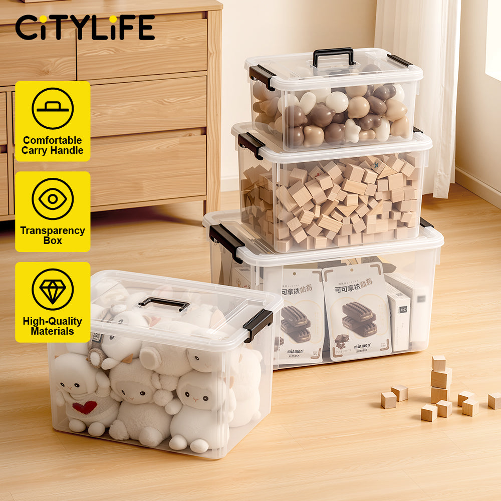 🔥NEW🔥Citylife Transparent Organizer Stackable Storage Box Plastic Storage Box Organizer With Handle 16L/30L/43L/55L