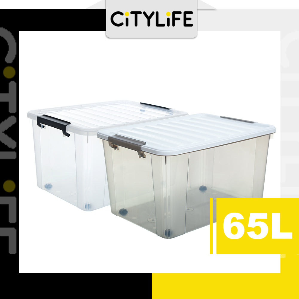 Citylife 65L Widea Transparent Storage Box Stackable Storage Large Container Box With Wheels X-6326