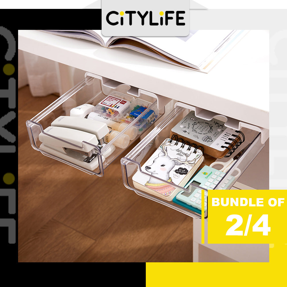 (Bundle of 2) Citylife 2 Packs Self-Adhesive Under Desk Drawer Slide Out Desk Organizers and Accessories H-8097