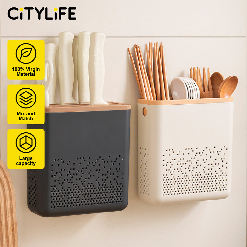 🔥NEW🔥Citylife Plastic Multi-functional Knife Holder Kitchen All-in-One Wall-mounted Storage Organizer