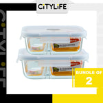 (Bundle of 2) Citylife Air-tight Glass Lunch Box Oven Microwave Glass Food Container Bento Box With Divider H-849091