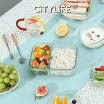 (Gift Pack Bundle) Citylife Air-tight Glass Lunch Box Oven Microwave Glass Food Container Bento Box W Divider H-849091