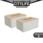 (Bundle of 2) Citylife Bamboo Wood Easy Refill Tissue Box H-8886