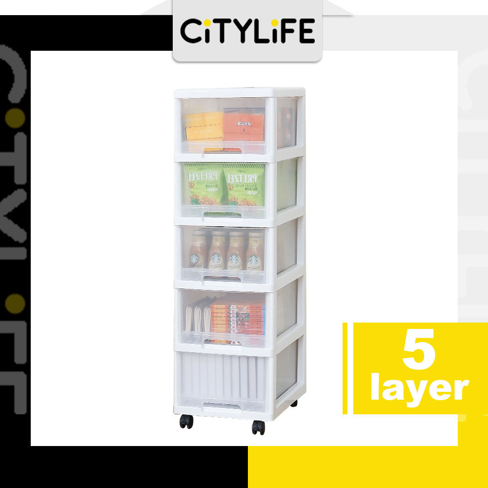 Citylife 90L 5 Tier Storage Cabinet Space Saving Drawer Cabinet Organizer With Wheels G-5022