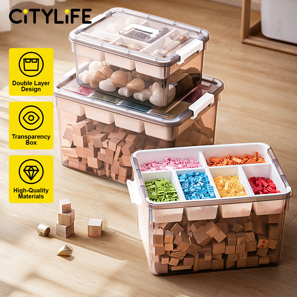 Citylife 16L/30L Transparent Organizer Stackable Storage Container Box With Extra Compartment Tray