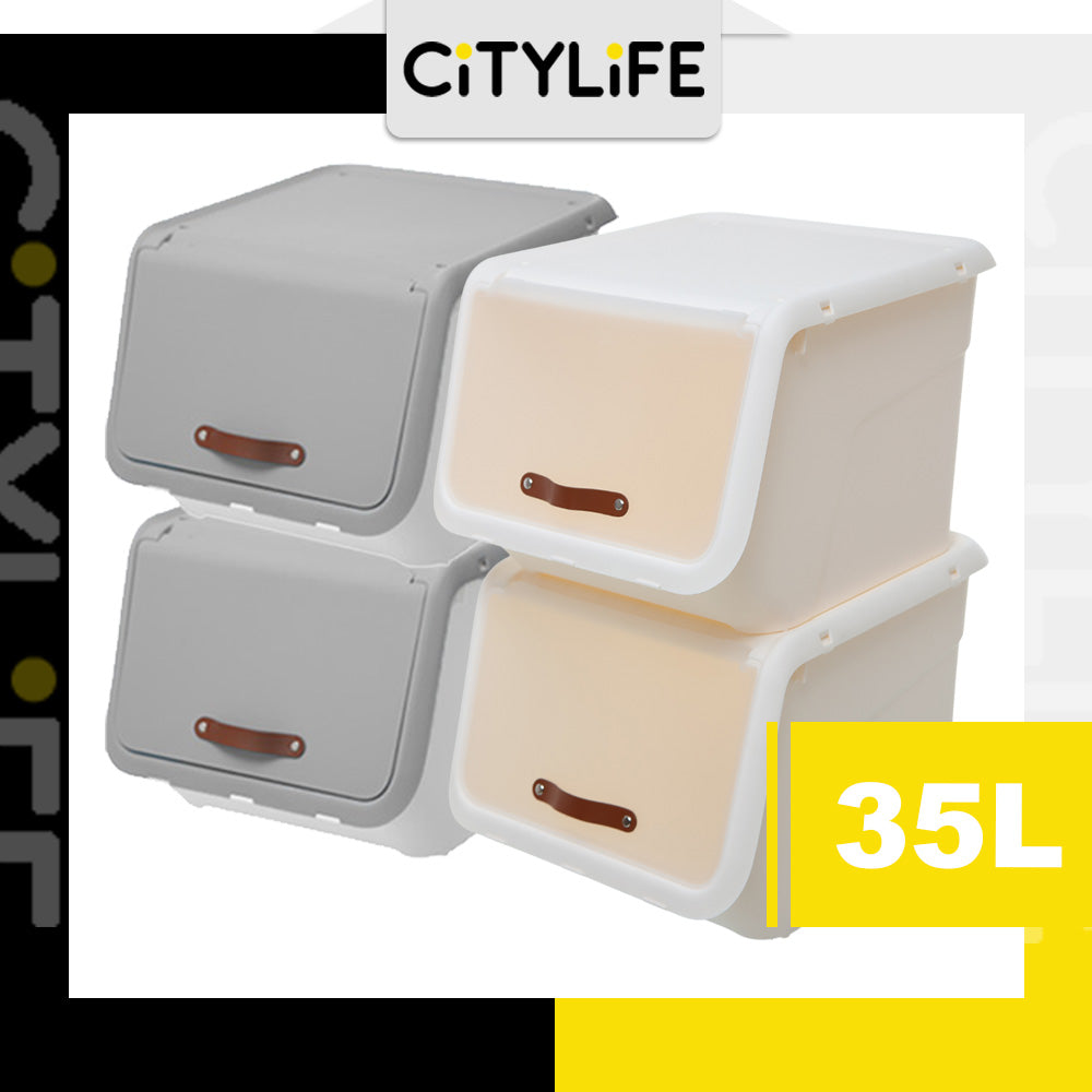 Citylife 35L Front Opening Container Box Stackable Storage Box With PU Leather Handle X-6322