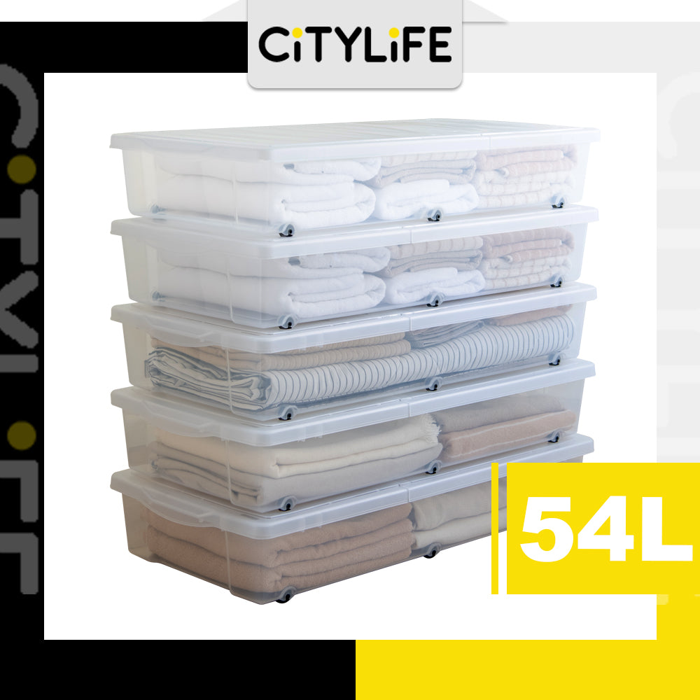 Citylife 54L Transparent Underbed Stackable Storage With Wheels / Double-sided Lid X-6073