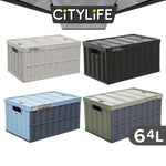 Citylife 64L Collapsible Storage Box Crate with Lid Folding Storage Box with Cover Panel for Home Outdoor X-6275