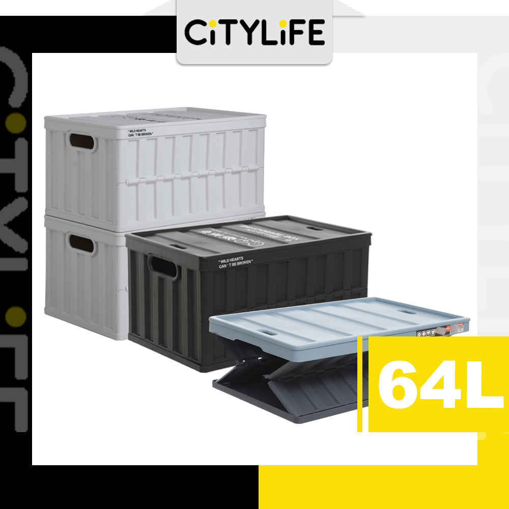 Citylife 64L Collapsible Storage Box Crate with Lid Folding Storage Box with Cover Panel for Home Outdoor X-6275