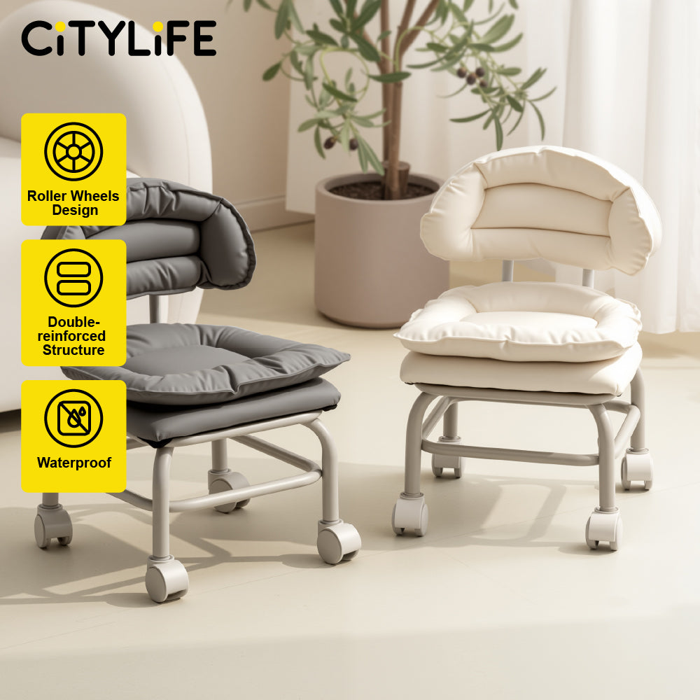 🔥NEW🔥Citylife Swivel Low Roller Seat Stool Children Small Chair Round Stool with Sofa Cushion Foot Pulley Moving