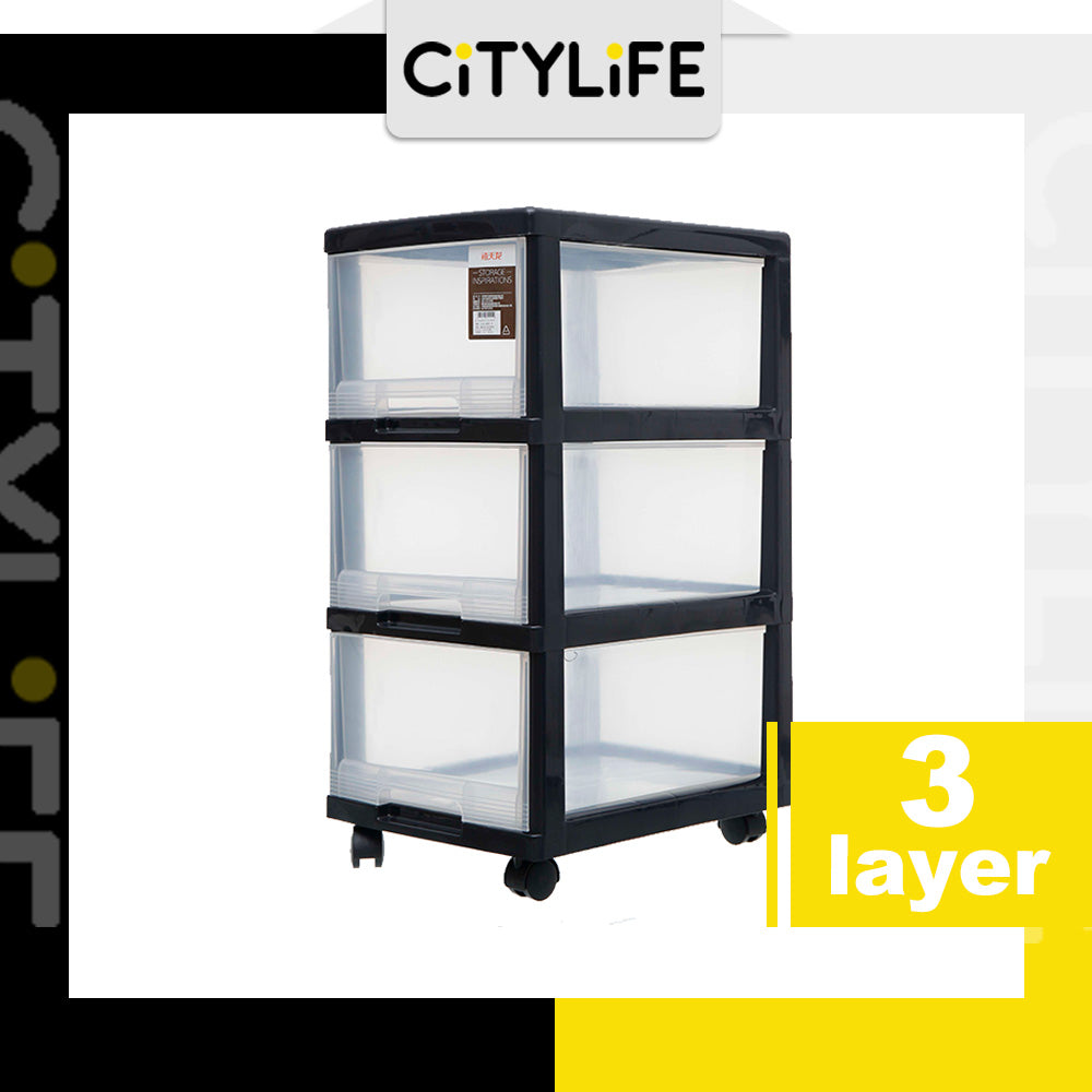 Citylife 54L 3 Tier Storage Cabinet Space Saving Drawer Cabinet Organizer With Wheels G-5020