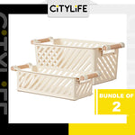 (Bundle of 2) Citylife Stackable Storage Box Crate Storage Basket Open Top Table Decorative Tray Organizer H-8018889