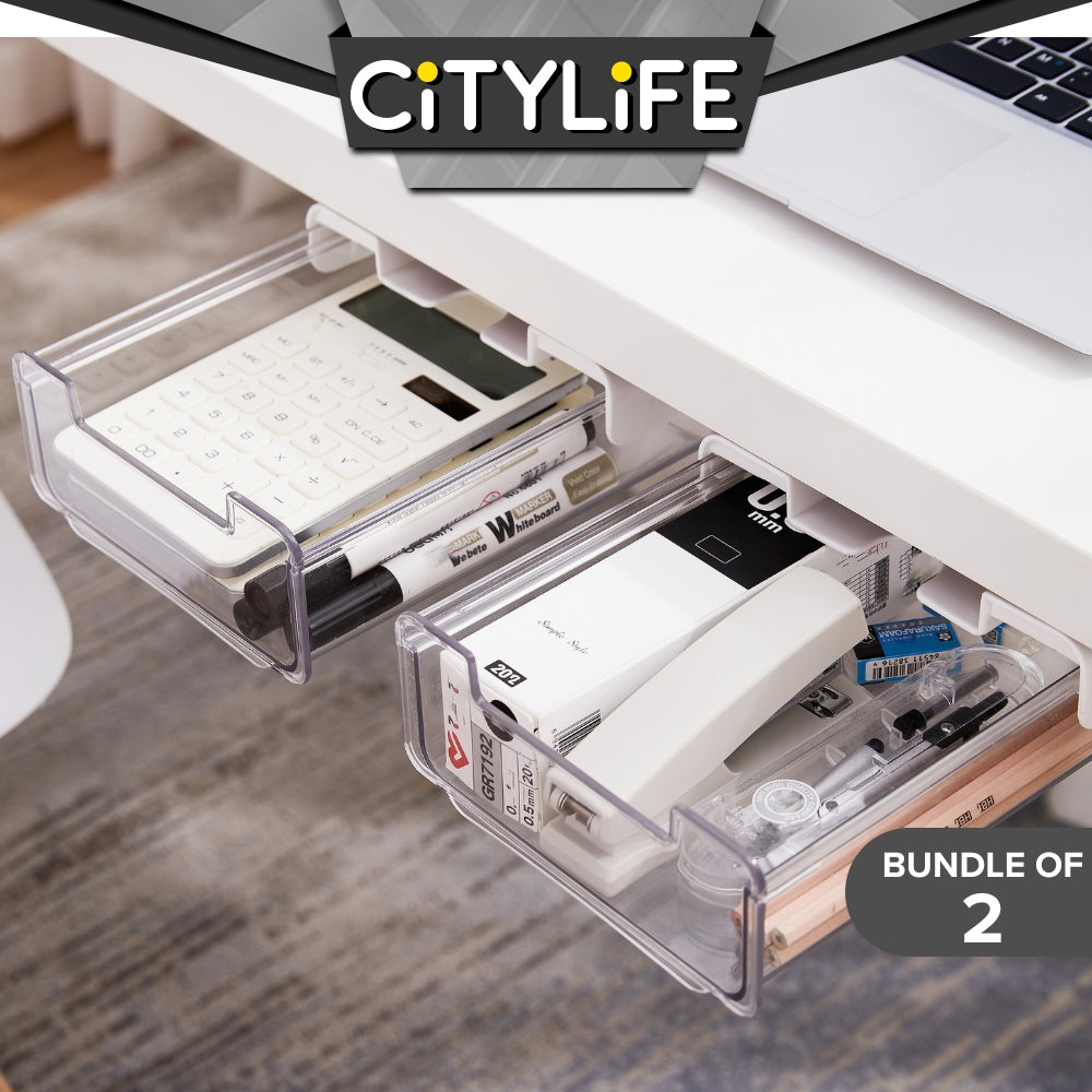 (Bundle of 2) Citylife 2 Packs Self-Adhesive Under Desk Drawer Slide Out Desk Organizers and Accessories H-8097