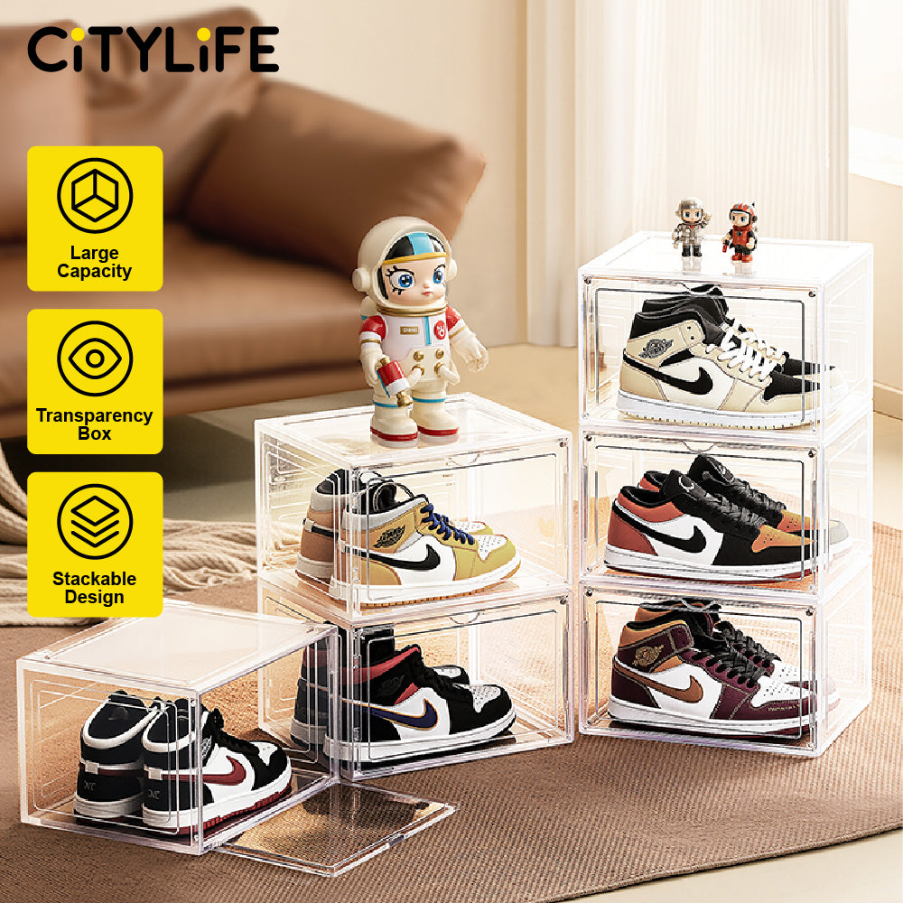 Citylife Big Capacity Clear Shoe Box Storage Stackable Magnetic Display Box Transparent Shoe Shelf Organizer