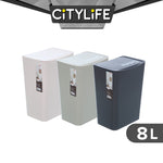 Citylife 8L Bathroom Dustbin Kitchen Hand Press Trash Bin Garbage Bin Rubbish Bin T-3074