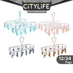 Citylife 12 / 24 Clothes Peg Hanger Foldable Laundry Hanging Clips Multi Pegs Rack J-870607