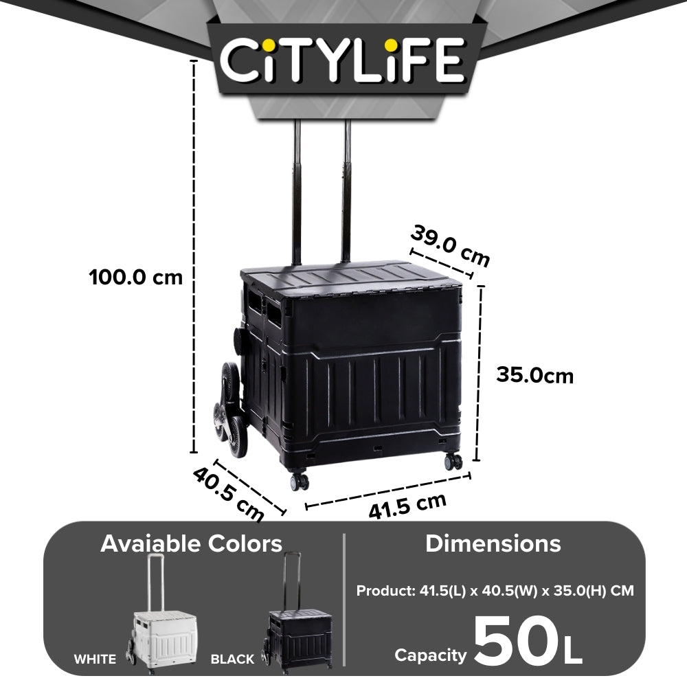 Citylife 50L Large Capacity Collapsible Grocery Shopping Trolley 360 Rotatable wheels ZDC-01(Small)