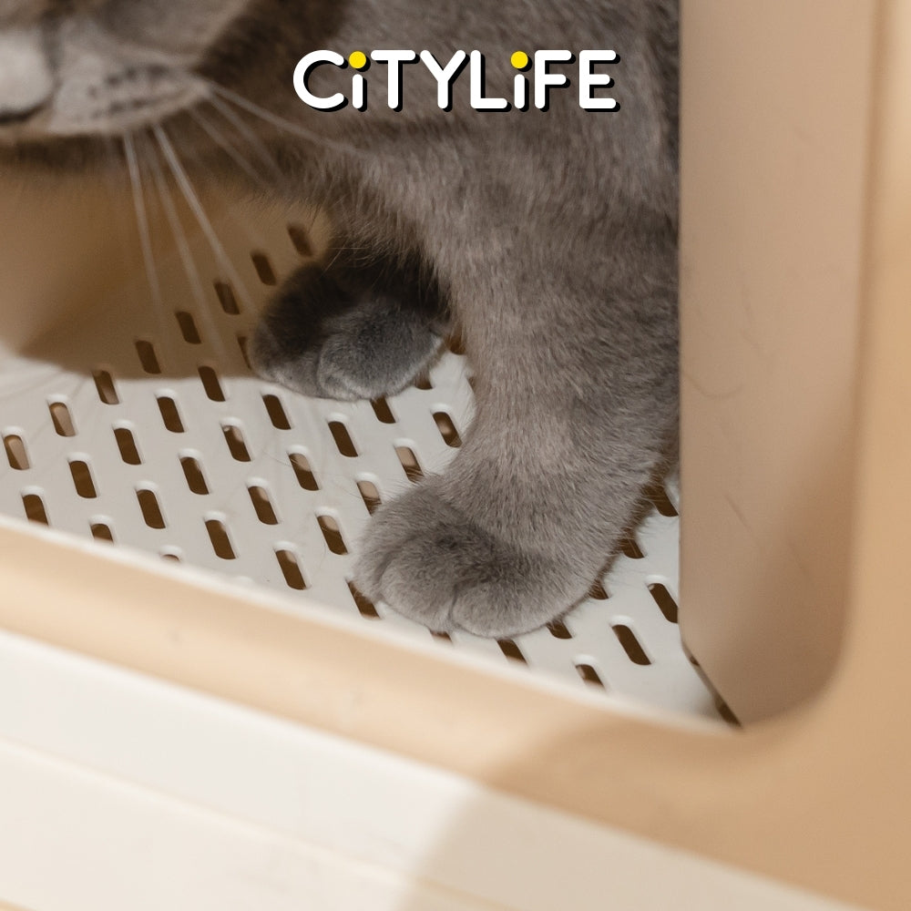 Citylife Fully enclosed toilet anti-splash Double Layer Extra Large Foldable Cat Litter Box with Tray MSP-0074