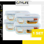 (Gift Pack Bundle) Citylife Air-tight Glass Lunch Box Oven Microwave Glass Food Container Bento Box W Divider H-849091