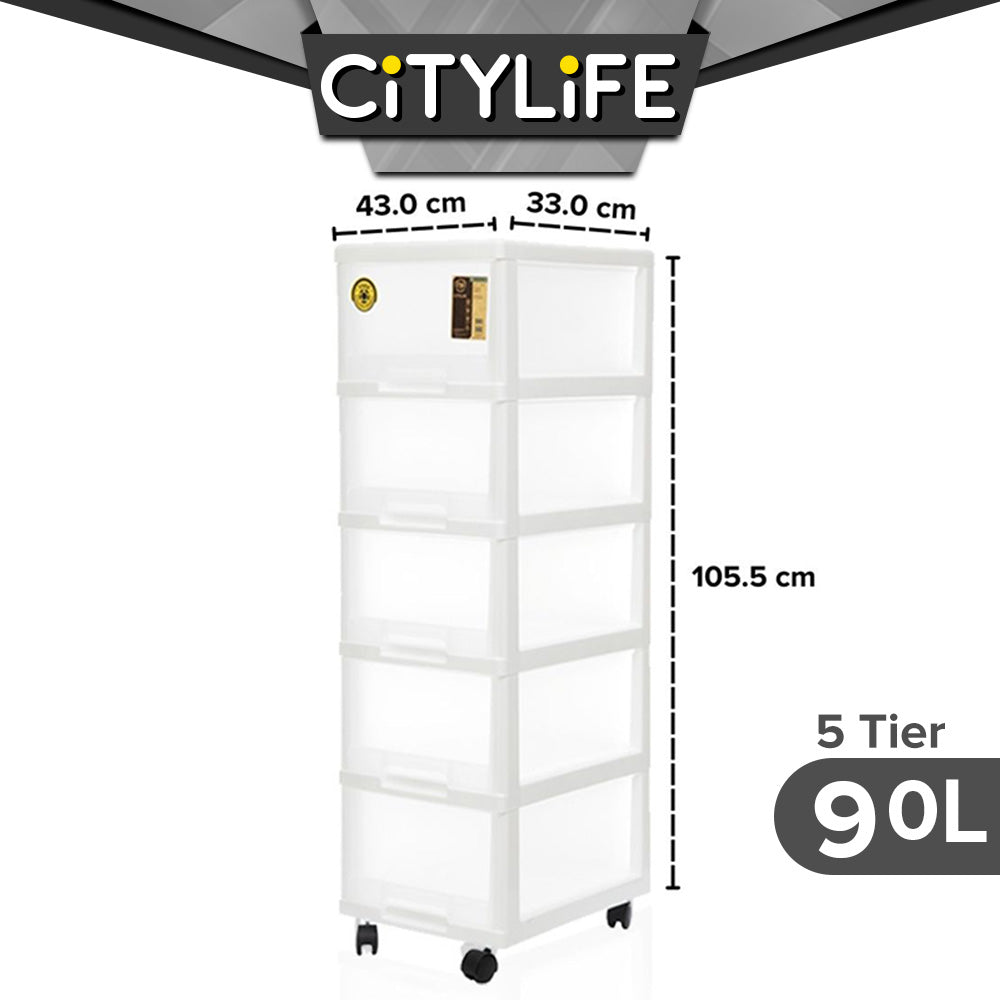 Citylife 90L 5 Tier Storage Cabinet Space Saving Drawer Cabinet Organizer With Wheels G-5022