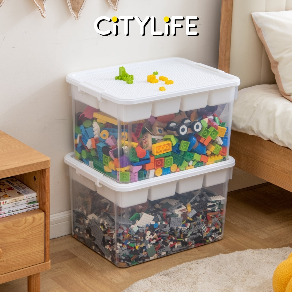 Citylife 30L Transparent Organizer Stackable Storage Container Box With Extra Compartment Tray X-6016