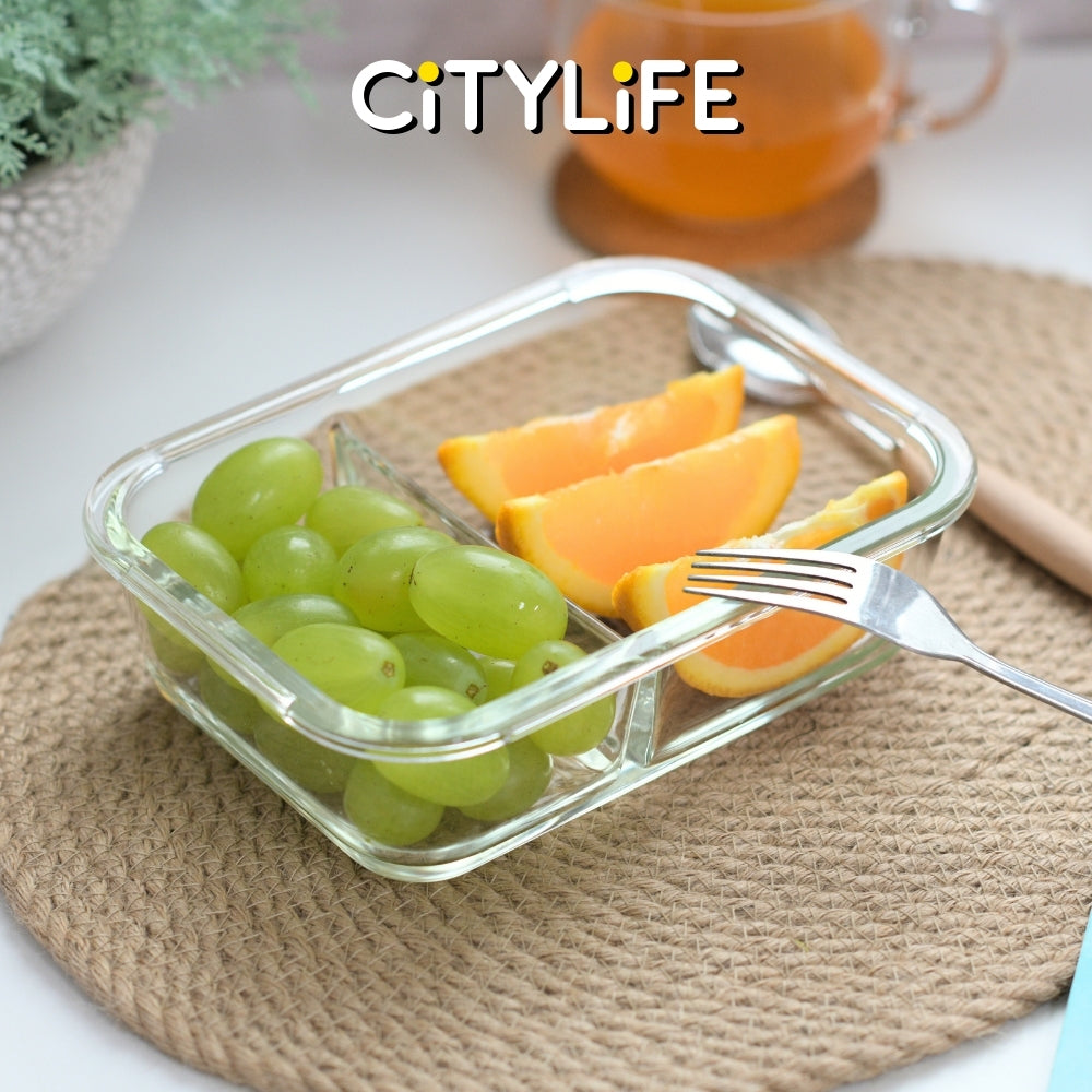 (Gift Pack Bundle) Citylife Air-tight Glass Lunch Box Oven Microwave Glass Food Container Bento Box W Divider H-849091