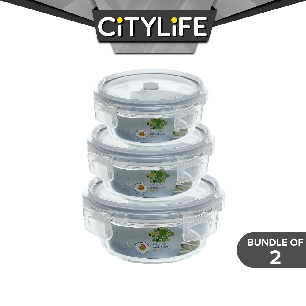 (Bundle of 2) Citylife Air-tight Glass Lunch Box Oven Microwave Glass Food Container Bento Box H-84878889