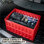 Citylife 64L Collapsible Storage Box Crate with Lid Folding Storage Box with Cover Panel for Home Outdoor