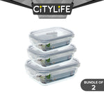 (Bundle of 2) Citylife Air-tight Glass Lunch Box Oven Microwave Glass Food Container Bento Box H-84848586