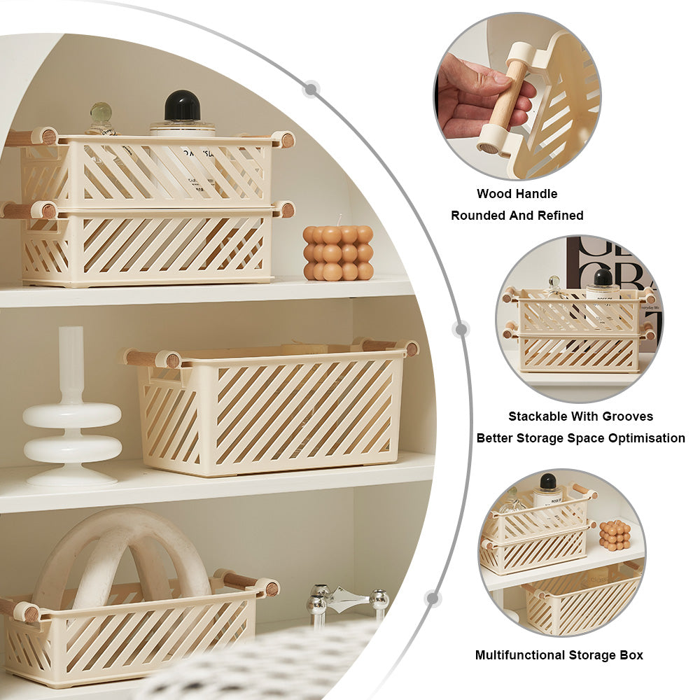 (Bundle of 2) Citylife Stackable Storage Box Crate Storage Basket Open Top Table Decorative Tray Organizer H-8018889