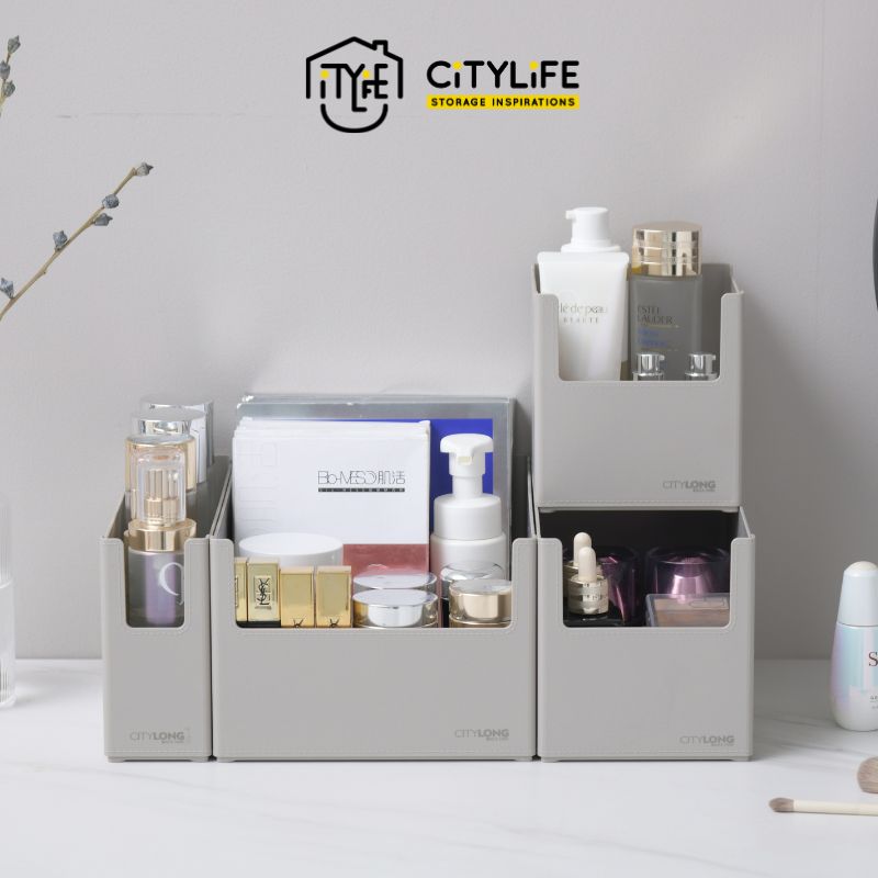 Citylife 1.2L to 9.7L Multi-Purpose Rectangular Storage Holder for Desk Cupboard Pantry with Multiple Sizes H-7334-40 GREY