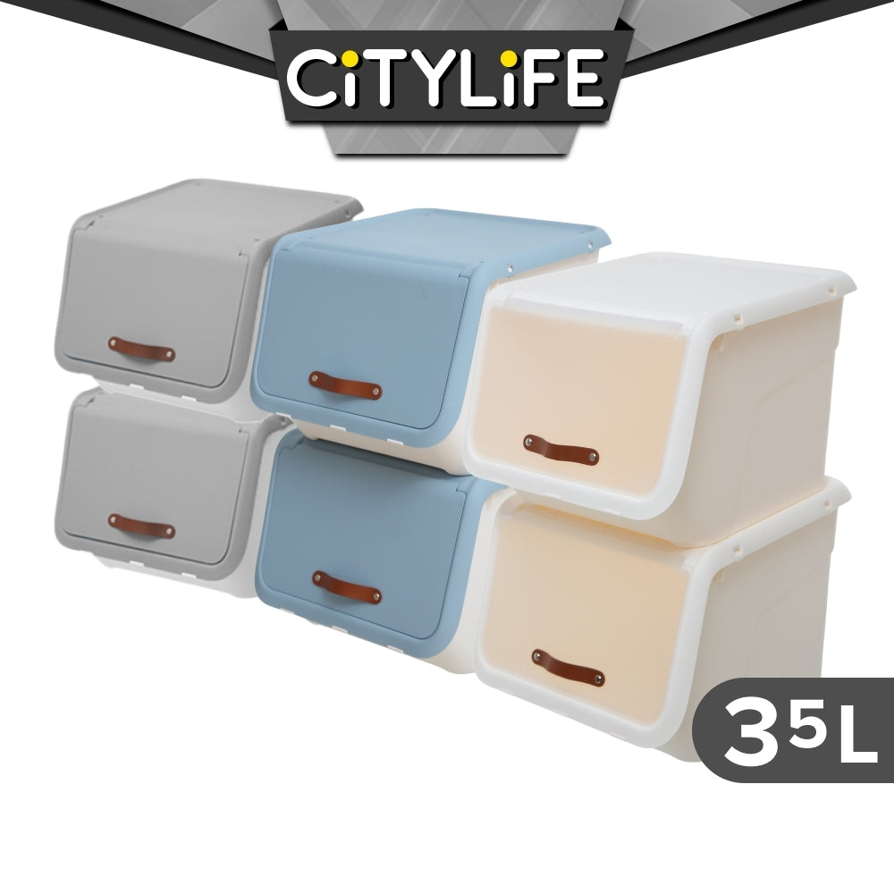 Citylife 35L Front Opening Container Box Stackable Storage Box With PU Leather Handle X-6322