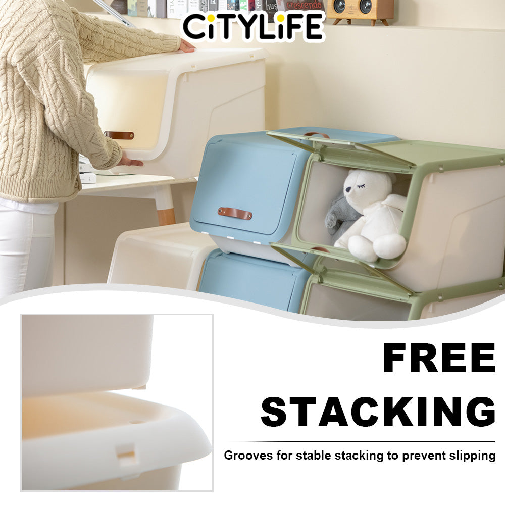 Citylife 35L Front Opening Container Box Stackable Storage Box With PU Leather Handle X-6322