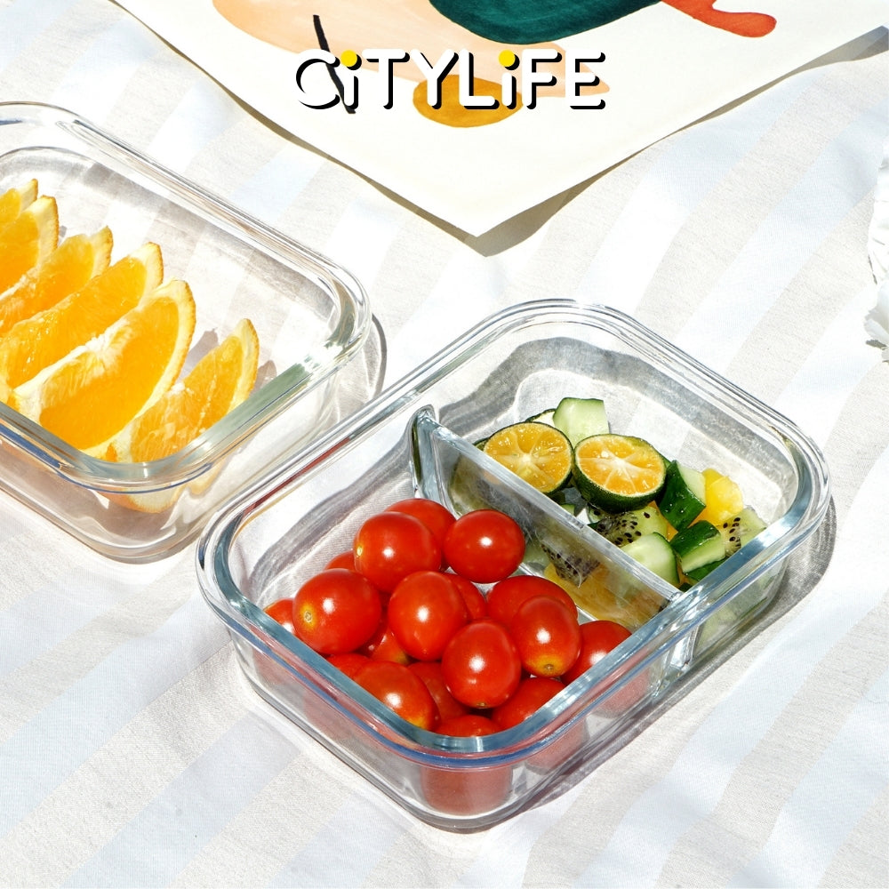 (Bundle of 2) Citylife Air-tight Glass Lunch Box Oven Microwave Glass Food Container Bento Box With Divider H-849091