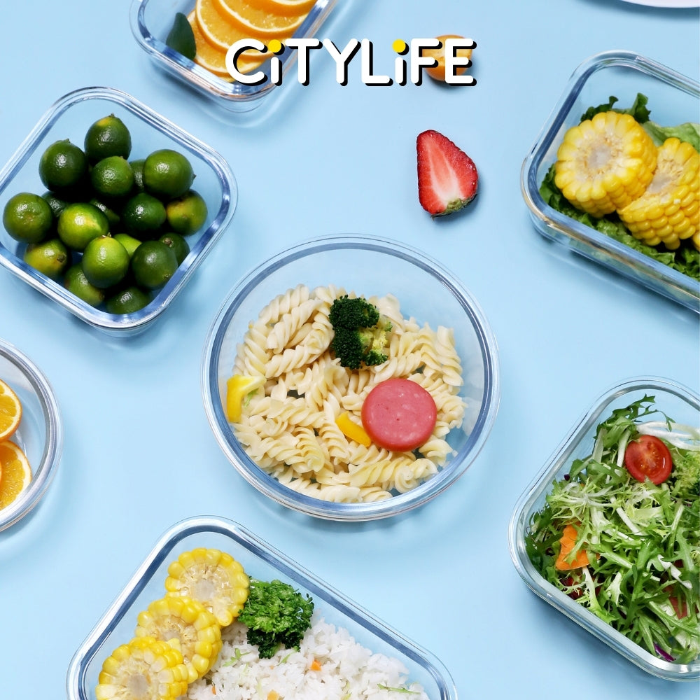 (Bundle of 2) Citylife Air-tight Glass Lunch Box Oven Microwave Glass Food Container Bento Box H-84878889