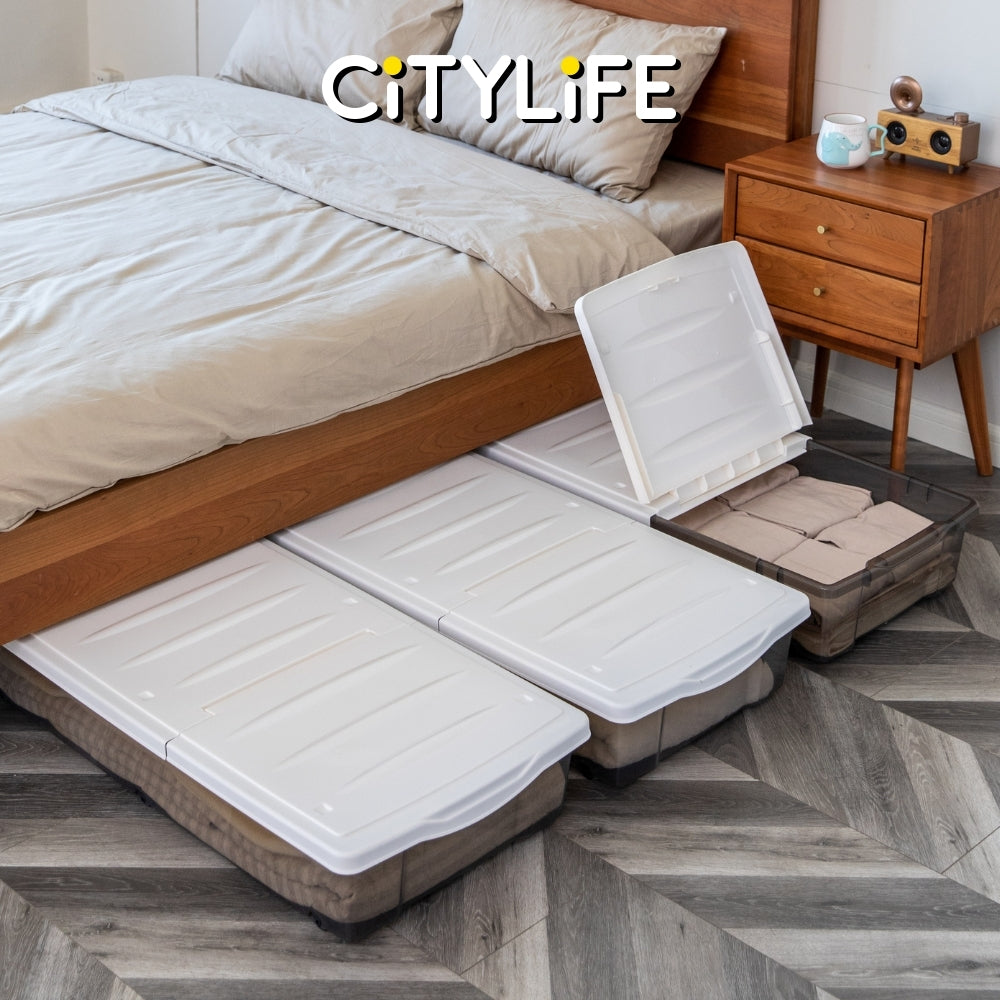 Citylife 54L Transparent Underbed Stackable Storage With Wheels / Double-sided Lid X-6073