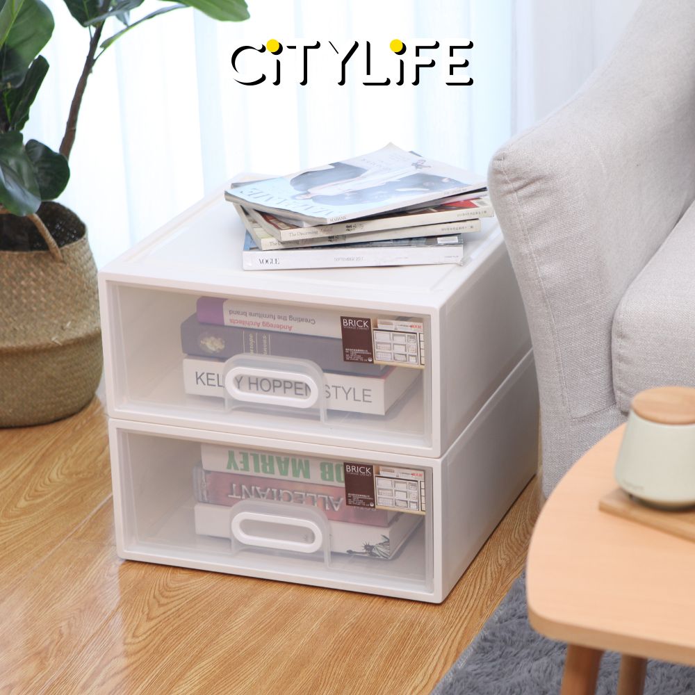 (Bundle of 2) Citylife 25L Stackable Storage Chest Drawers box Home Organizer Drawer Plastic Cabinet G-5203