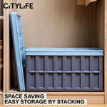 Citylife 64L Collapsible Storage Box Crate with Lid Folding Storage Box with Cover Panel for Home Outdoor