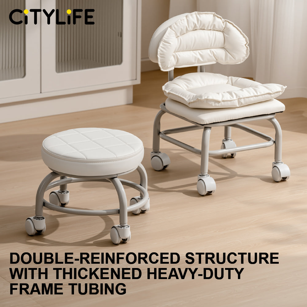 🔥NEW🔥Citylife Swivel Low Roller Seat Stool Children Small Chair Round Stool with Sofa Cushion Foot Pulley Moving