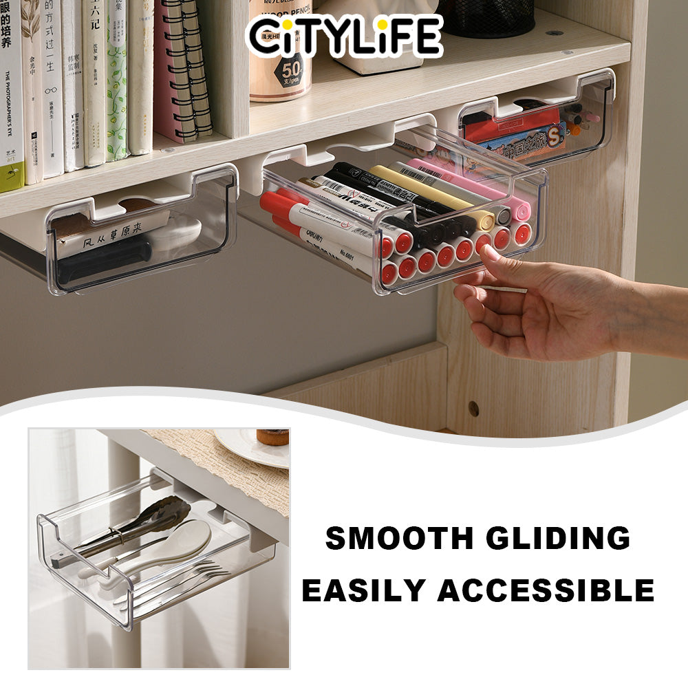 (Bundle of 2) Citylife 2 Packs Self-Adhesive Under Desk Drawer Slide Out Desk Organizers and Accessories H-8097