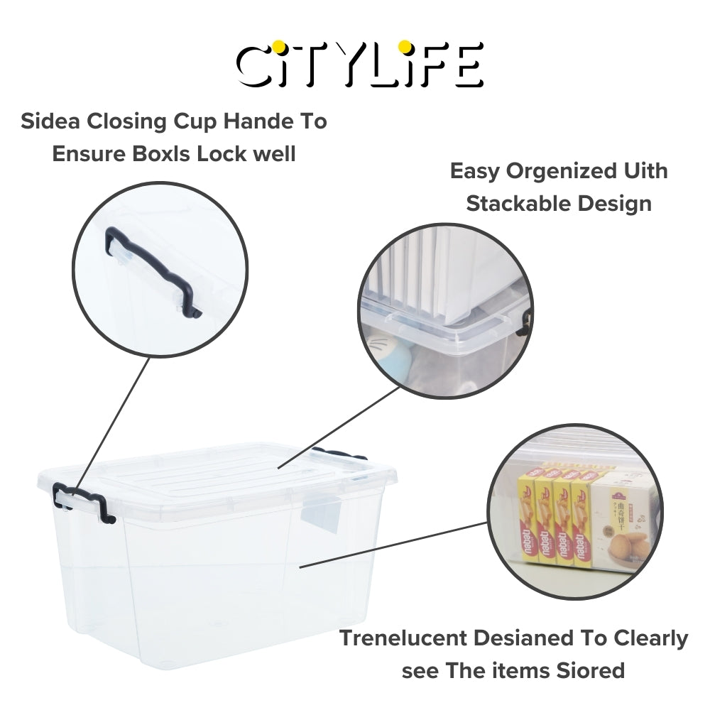 (BUNDLE OF 2) Citylife 33L Transparent Storage Box Stackable Storage Container Box X-6044