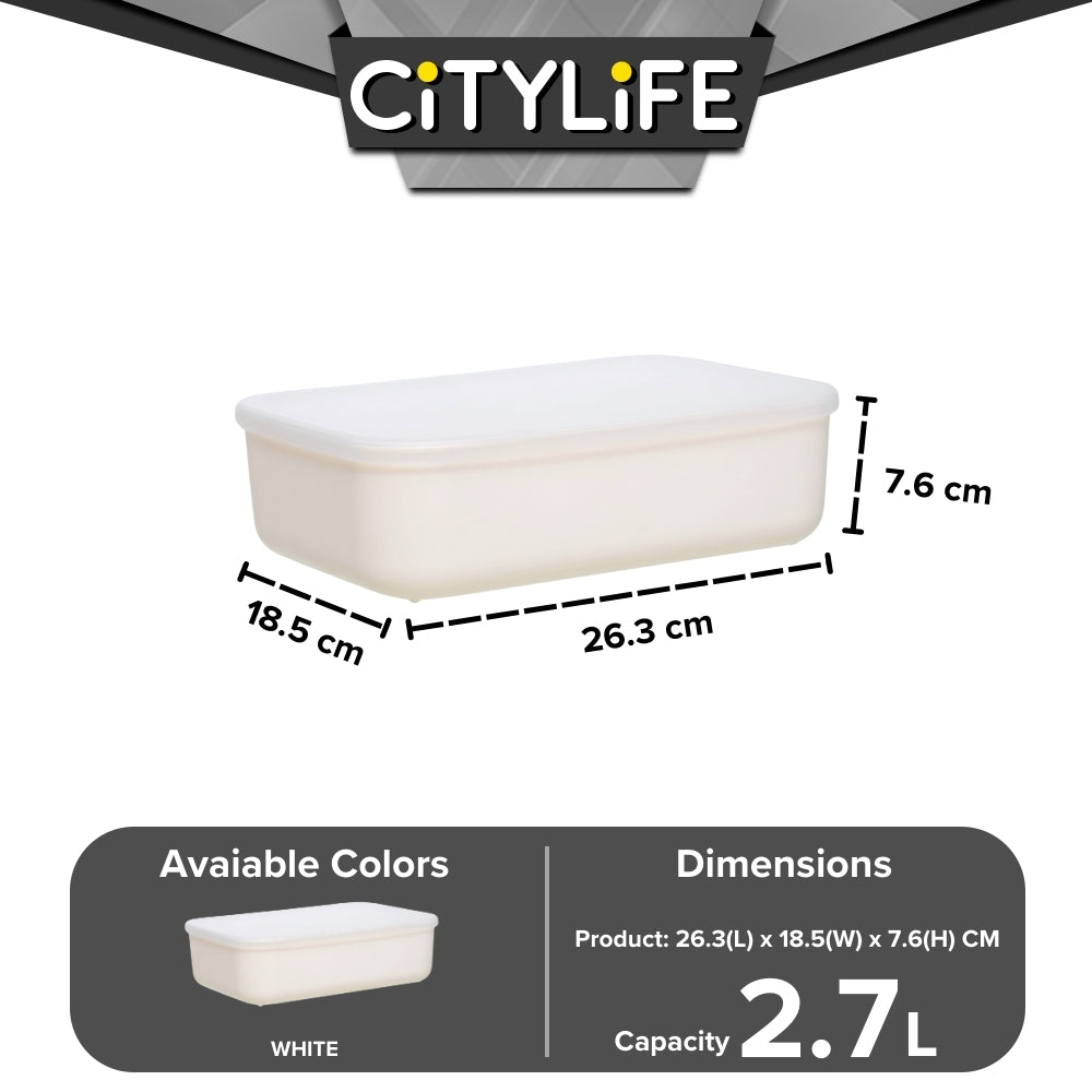 (Bundle of 2) Citylife 2.7L Organisers Storage Boxes Kitchen Containers Wardrobe Shelf Desk Home With Closure Lid - XS H-7701