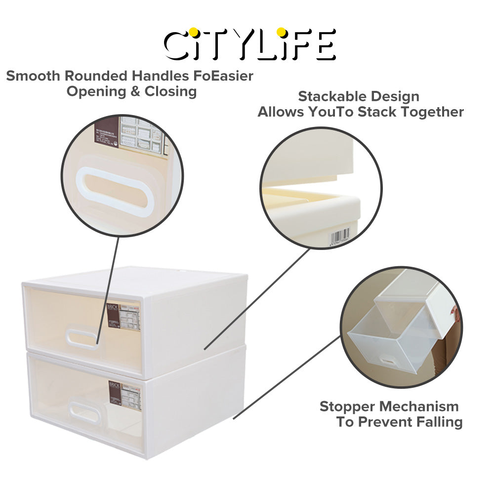 (Bundle of 2) Citylife 25L Stackable Storage Chest Drawers box Home Organizer Drawer Plastic Cabinet G-5203