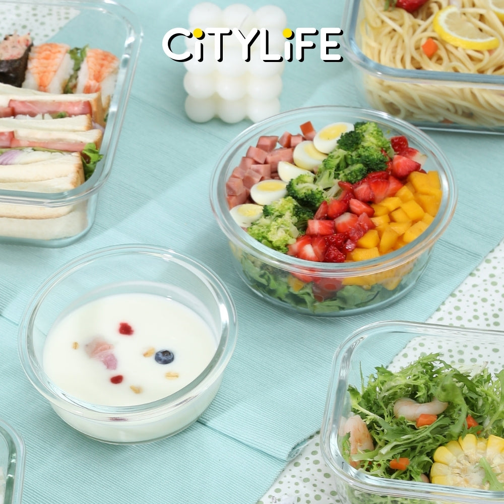 (Bundle of 2) Citylife Air-tight Glass Lunch Box Oven Microwave Glass Food Container Bento Box H-84818283