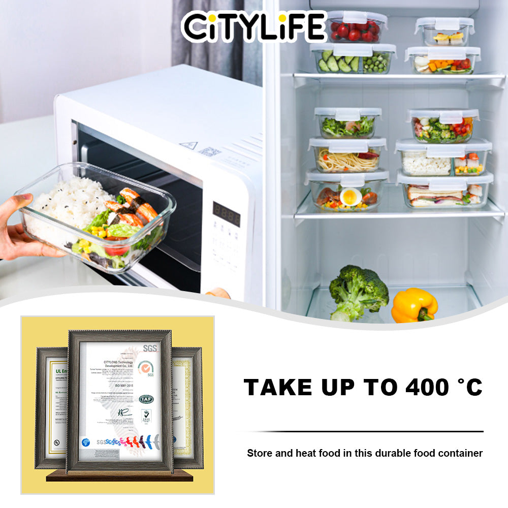 (Gift Pack Bundle) Citylife Air-tight Glass Lunch Box Oven Microwave Glass Food Container Bento Box H-84818283