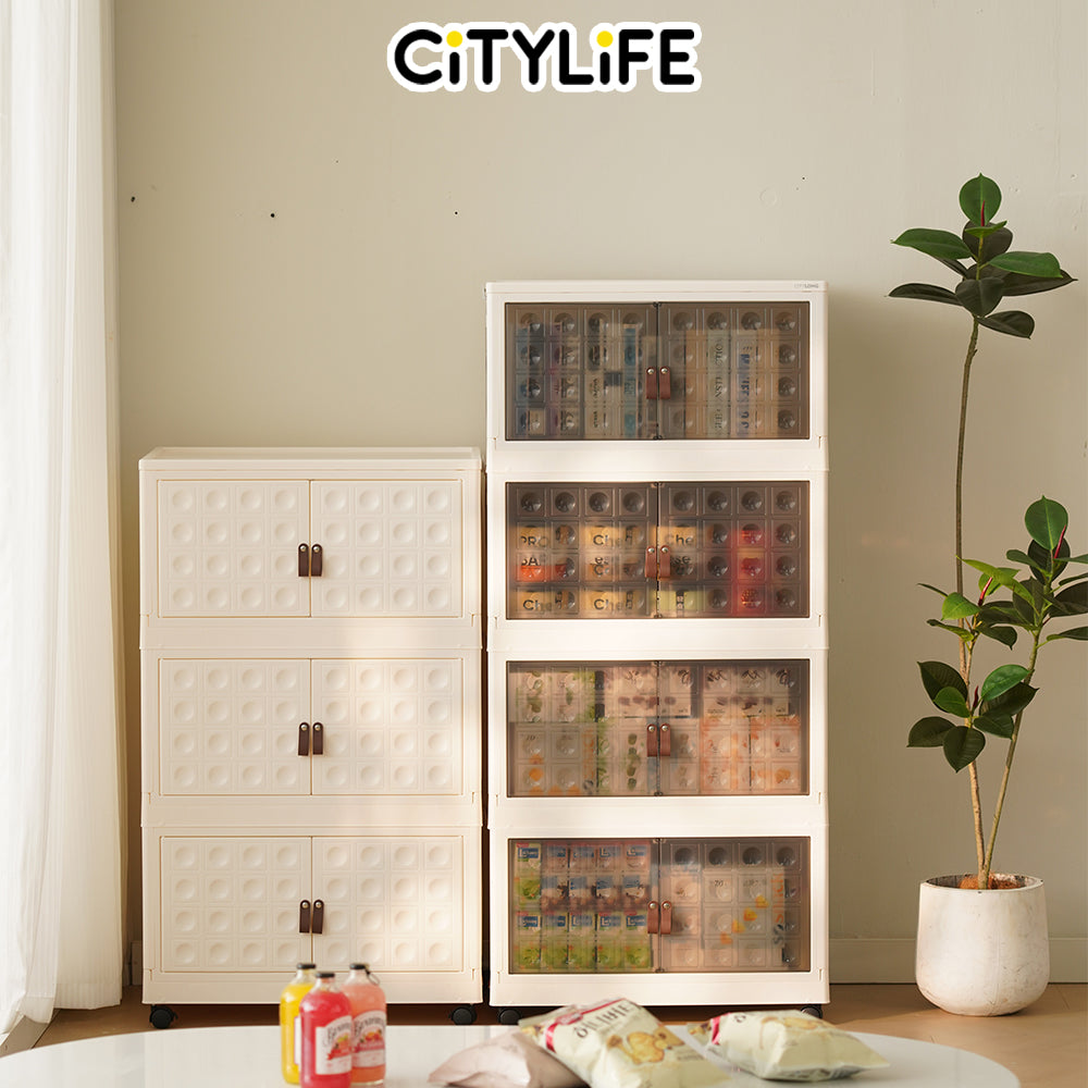 Citylife 73L-125L Folding Storage Cabinet Wardrobe Organizer Stackable Double Door Foldable Home Clothes Snacks Storage Cabinet G-51444546