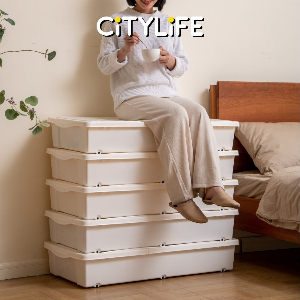 Citylife 54L Transparent Underbed Stackable Storage With Wheels / Double-sided Lid X-6073
