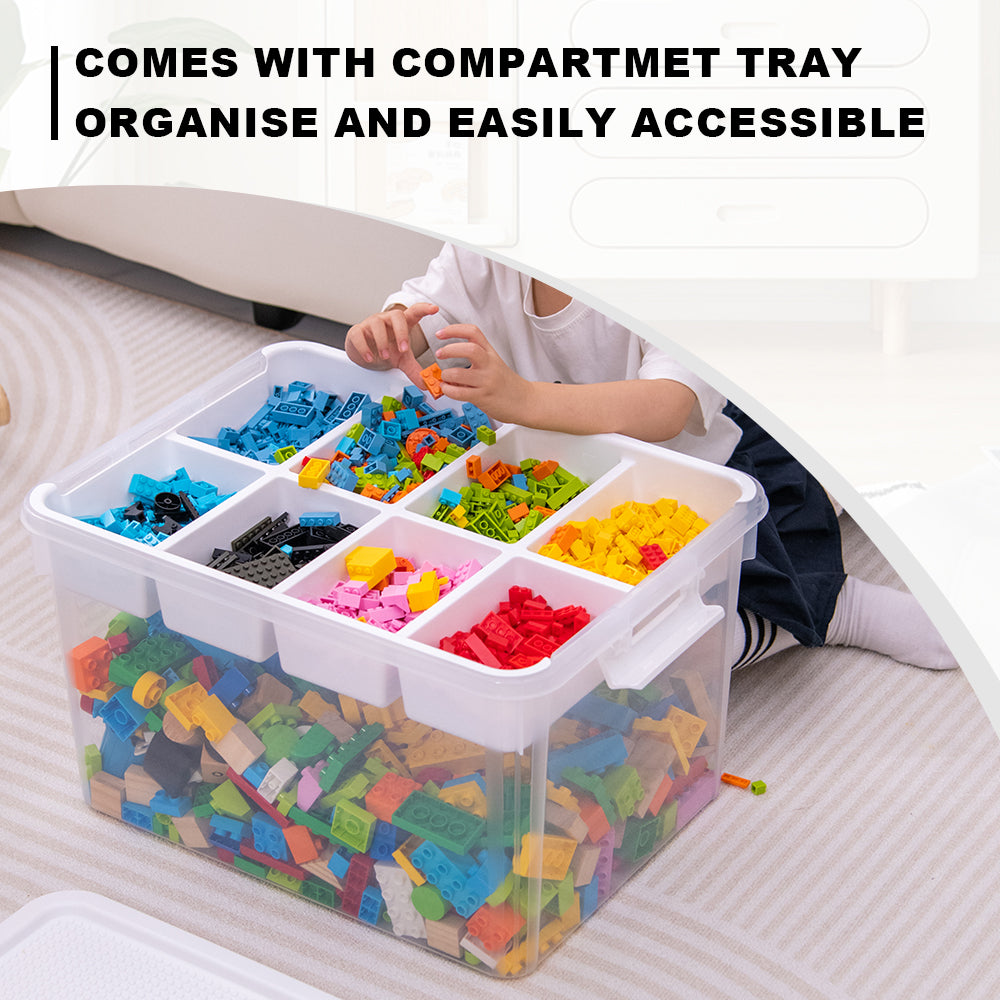 Citylife 16L/43L Plastic Storage Box With Building Baseplate Lid Container With Extra Compartment Tray X-60151617