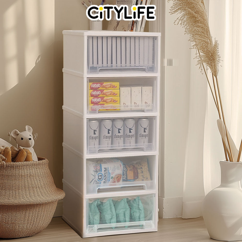 Citylife 135L 5 Tier Storage Cabinet Space Saving Drawer Knock Down Cabinet Cabinet Organizer G-5091